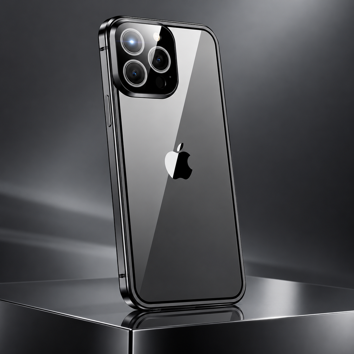 Magnetic iPhone Case Metal Frame Tempered Glass Clear Back Cover