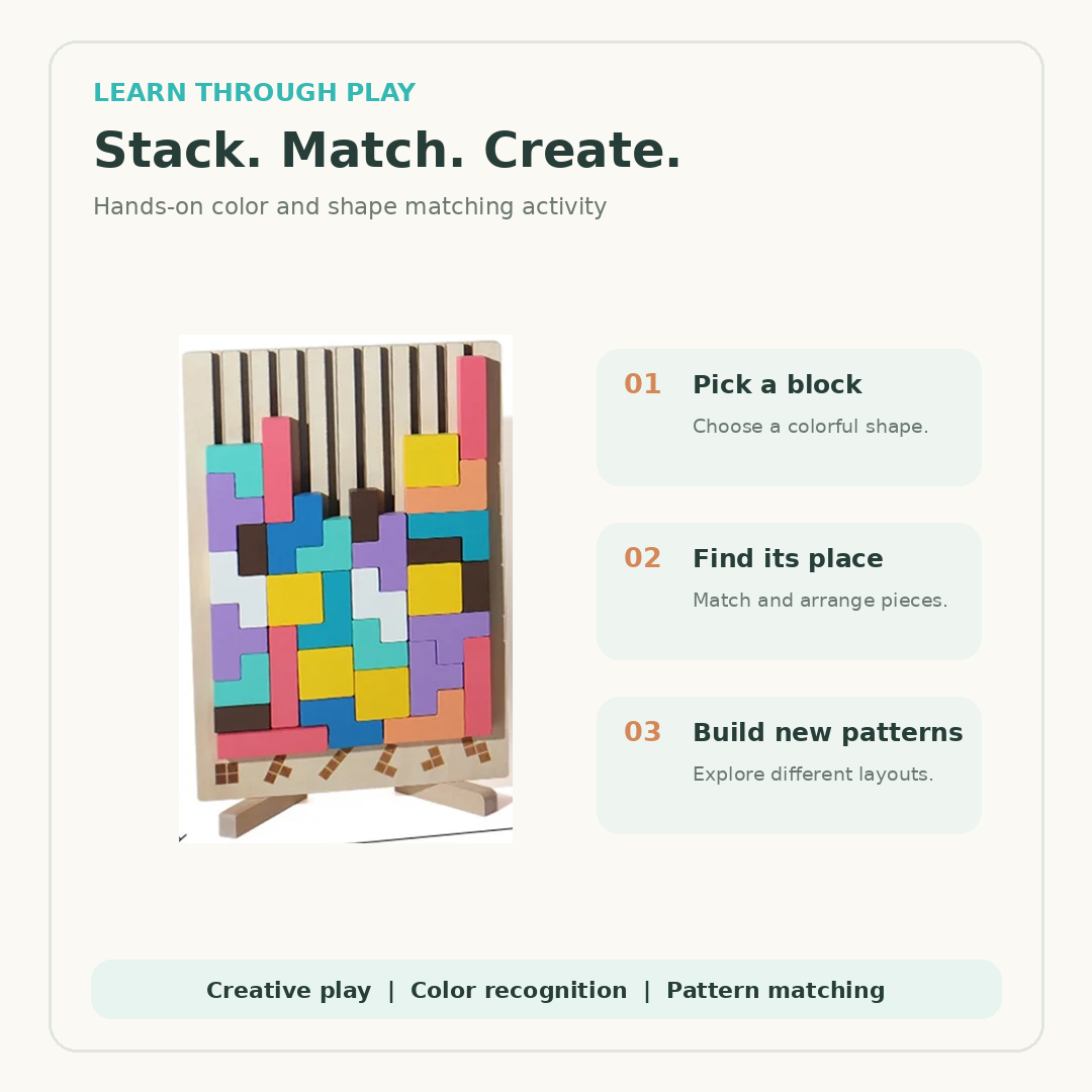 Wooden Block Puzzle Board Colorful Stacking Shape Game for Kids
