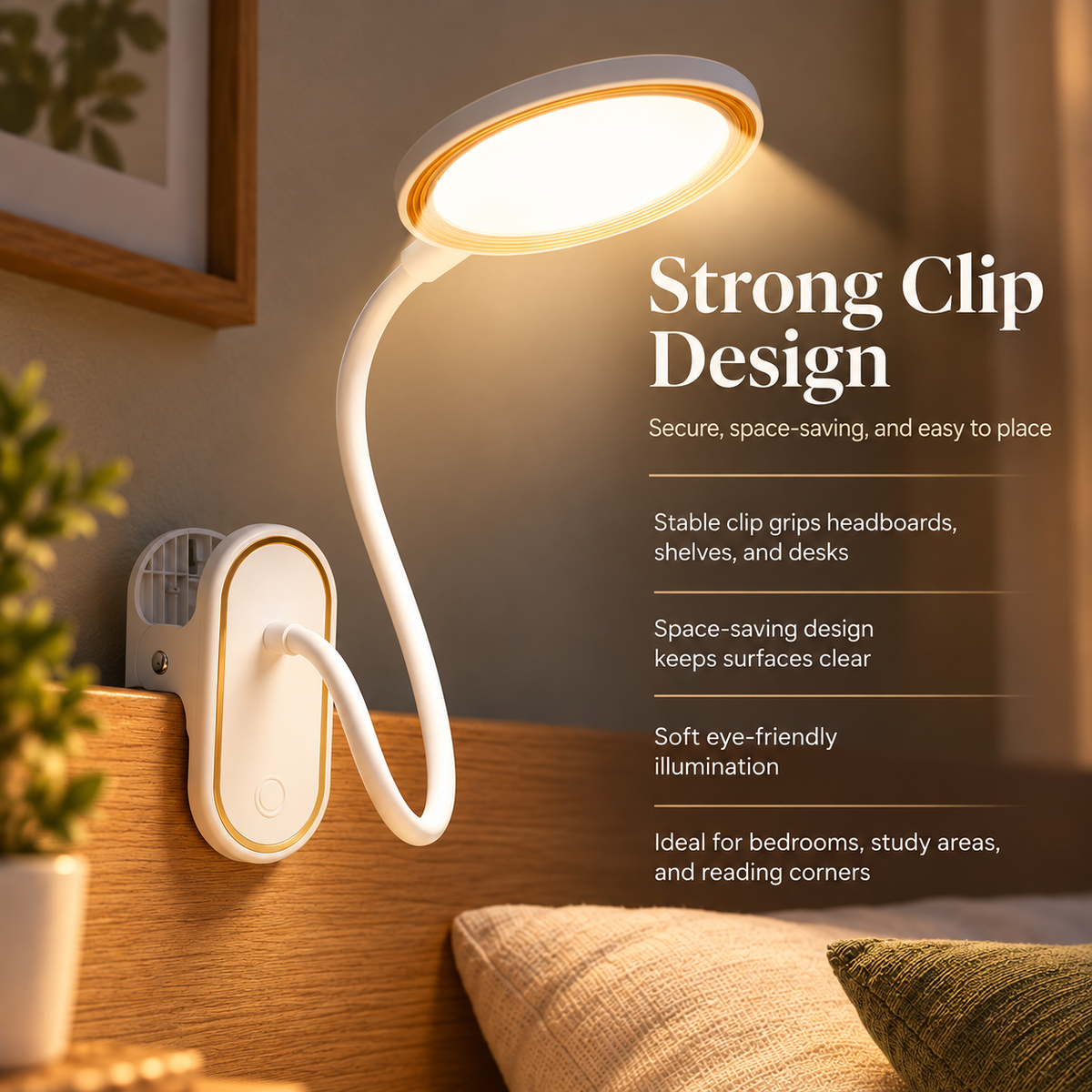 Clip On Reading Lamp Rechargeable Touch LED Gooseneck Bed Light