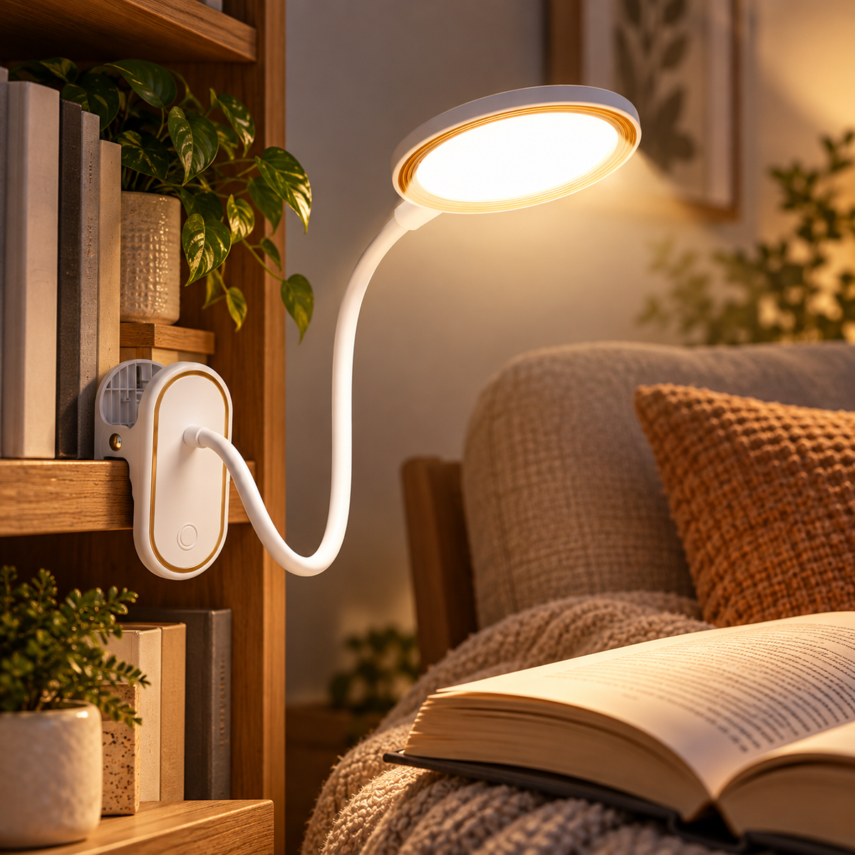 Clip On Reading Lamp Rechargeable Touch LED Gooseneck Bed Light