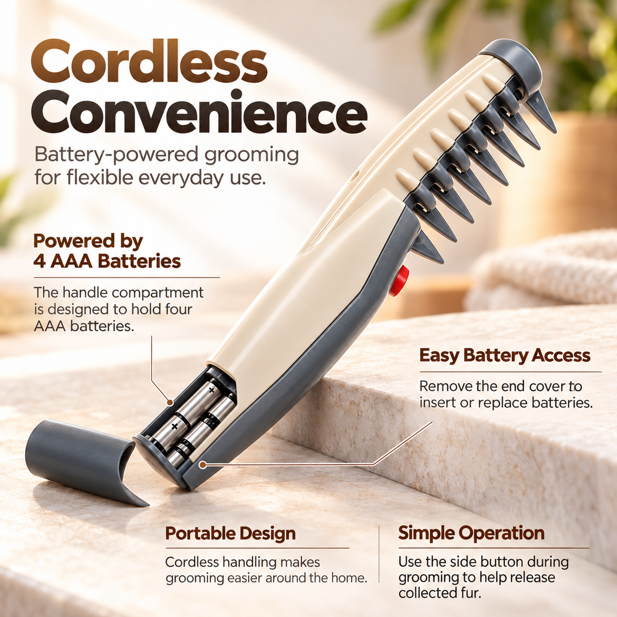 Electric Pet Grooming Comb Self Cleaning Deshedding Brush Dogs Cats