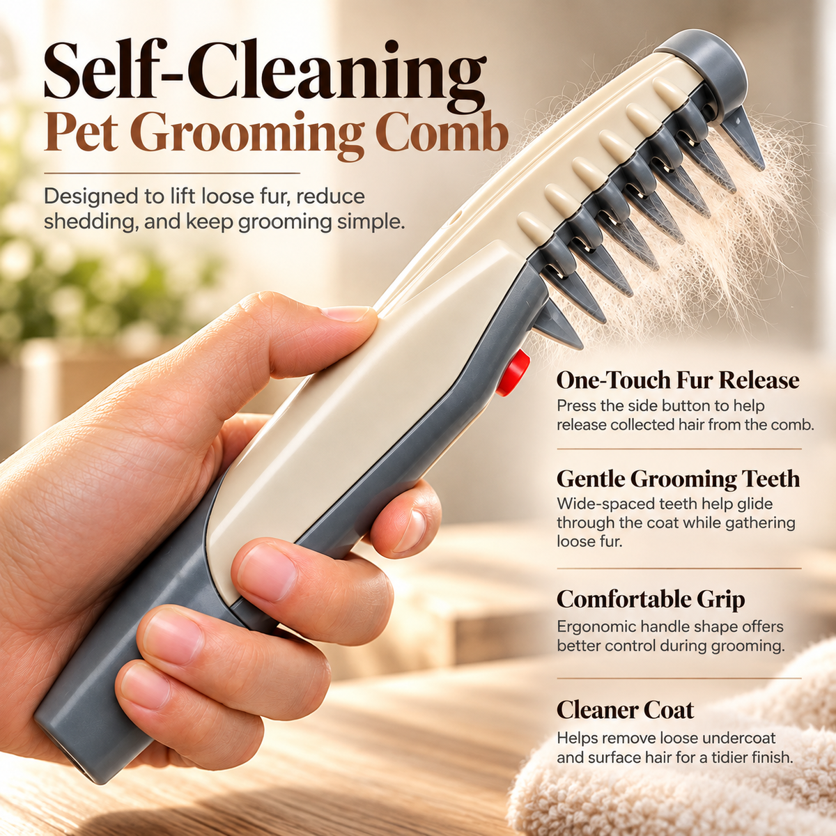 Electric Pet Grooming Comb Self Cleaning Deshedding Brush Dogs Cats