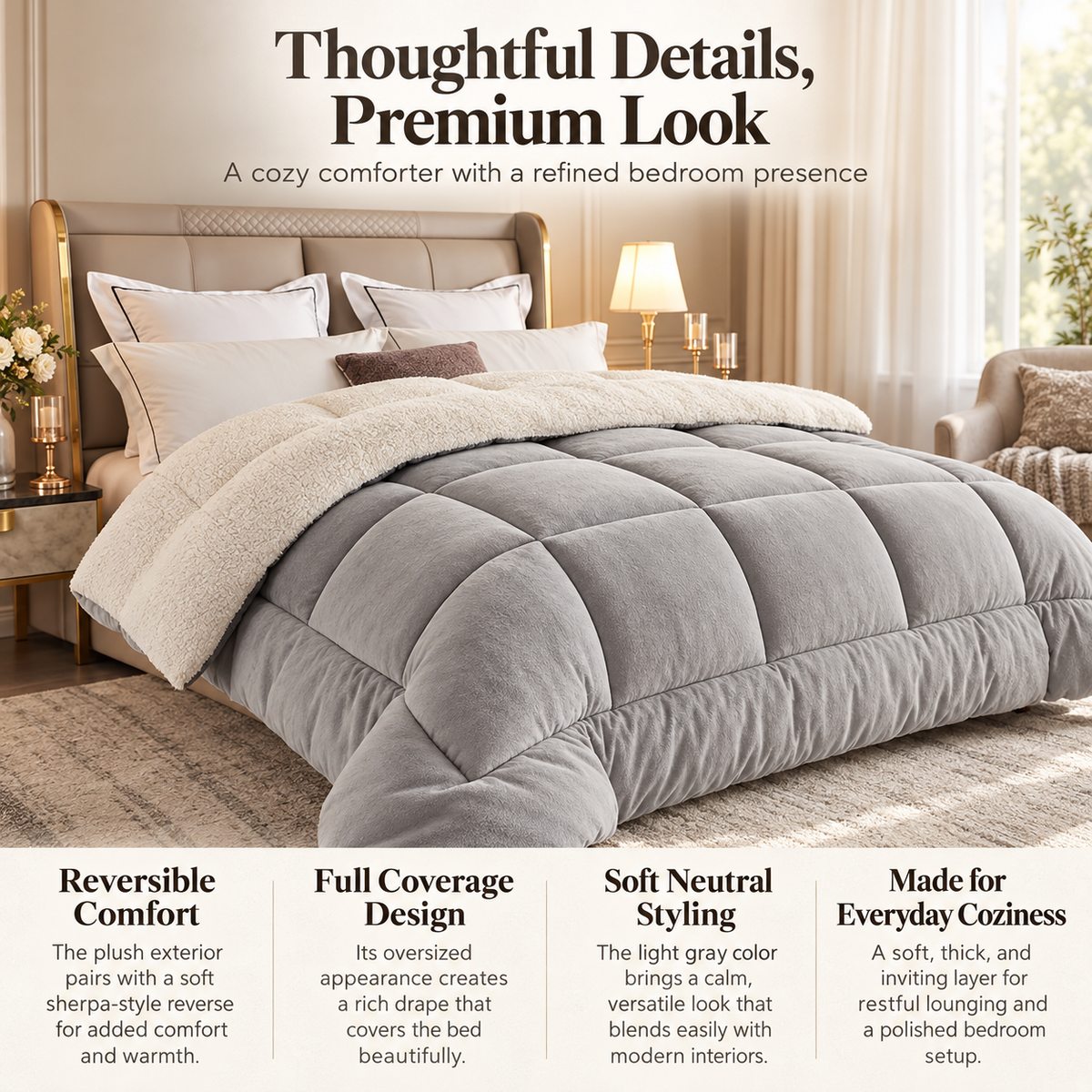 Sherpa Comforter Thick Plush Velvet Winter Duvet Quilted Warm Blanket