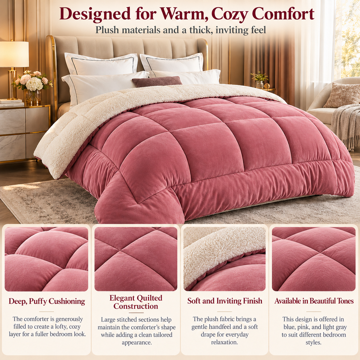 Sherpa Comforter Thick Plush Velvet Winter Duvet Quilted Warm Blanket