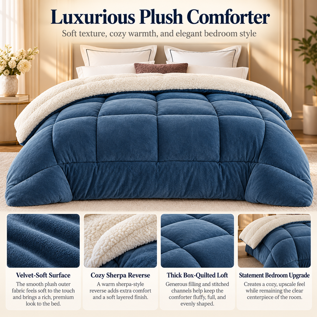 Sherpa Comforter Thick Plush Velvet Winter Duvet Quilted Warm Blanket