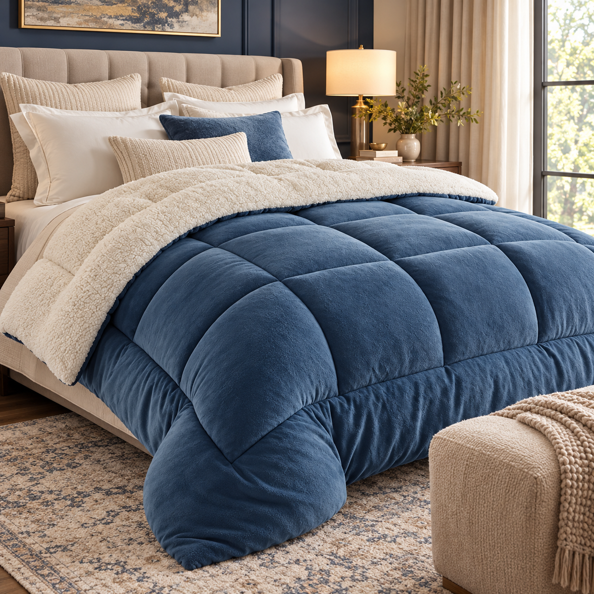 Sherpa Comforter Thick Plush Velvet Winter Duvet Quilted Warm Blanket