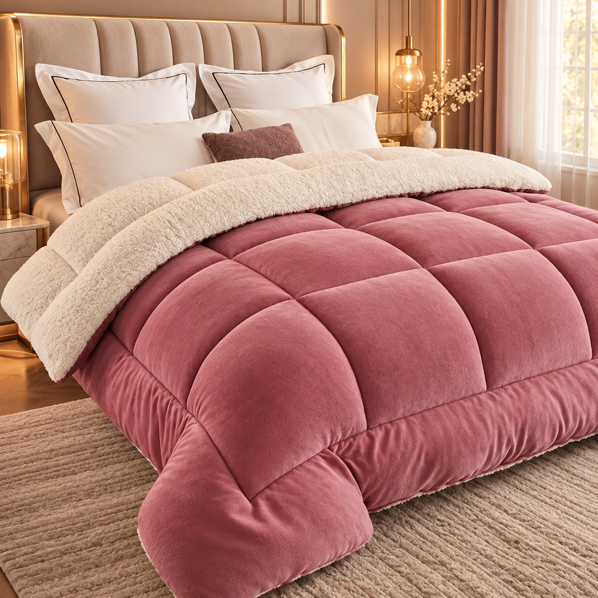 Sherpa Comforter Thick Plush Velvet Winter Duvet Quilted Warm Blanket