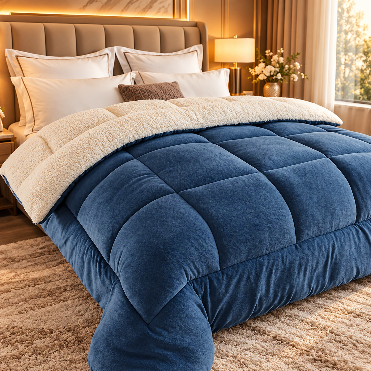 Sherpa Comforter Thick Plush Velvet Winter Duvet Quilted Warm Blanket