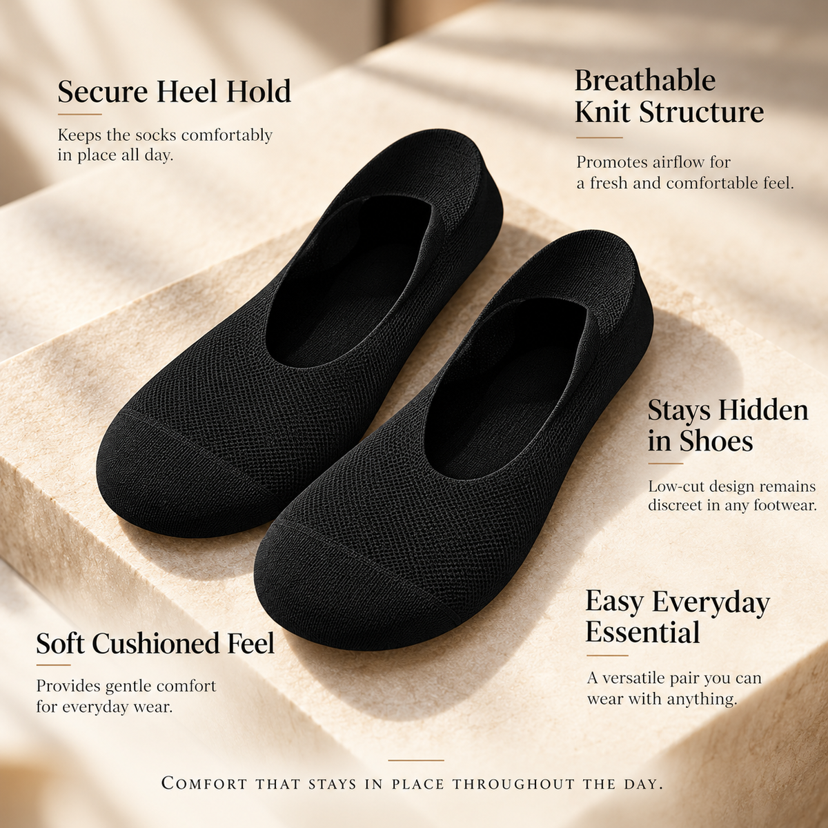 No Show Socks 6 Pairs Invisible Low Cut Socks with Silicone Grip
