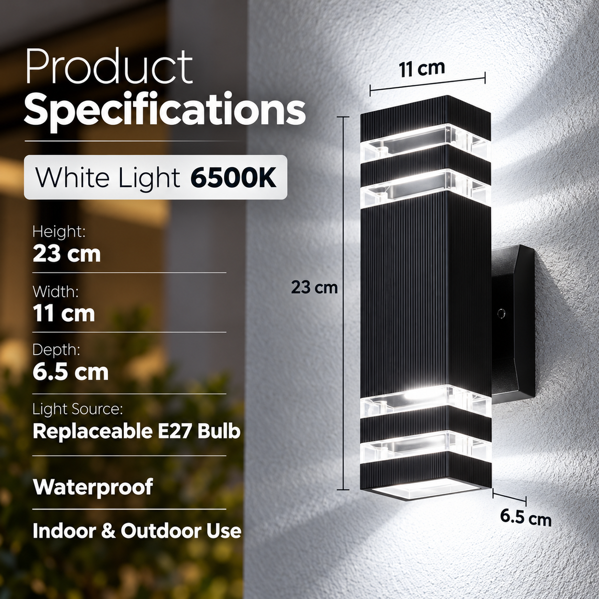 Outdoor Wall Light Up Down Modern Black Sconce E27 IP65 Porch Lamp