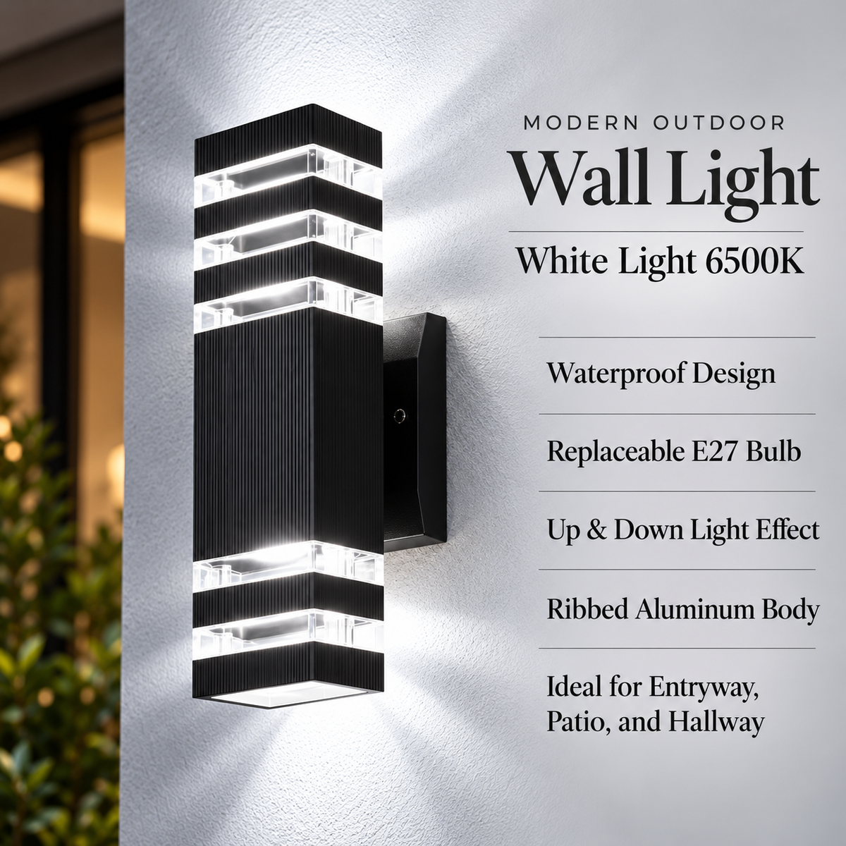 Outdoor Wall Light Up Down Modern Black Sconce E27 IP65 Porch Lamp