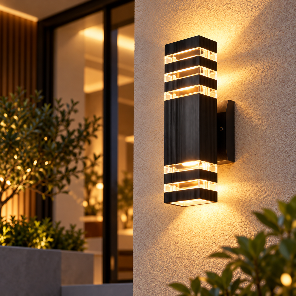 Outdoor Wall Light Up Down Modern Black Sconce E27 IP65 Porch Lamp