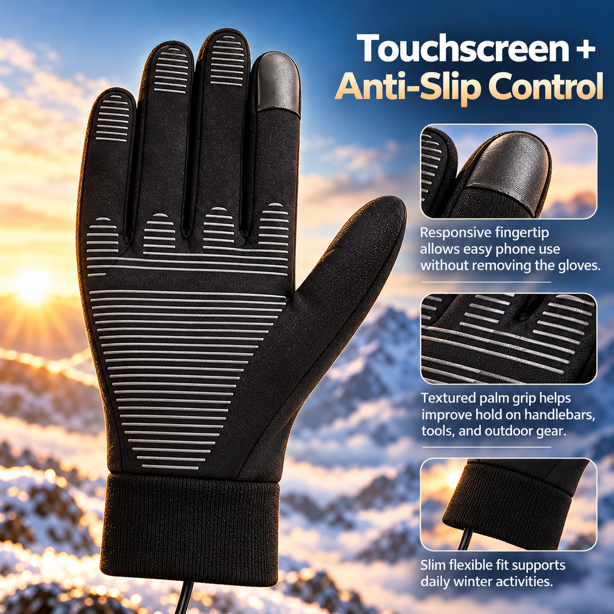 USB Heated Gloves Touchscreen Water Repellent Winter Gloves Men Women