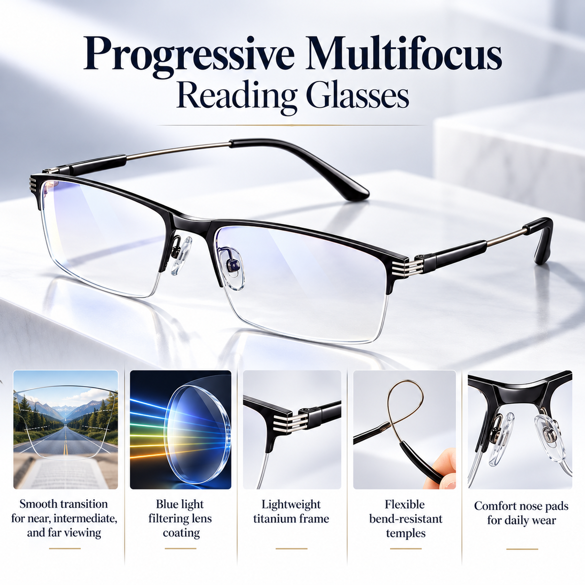 Progressive Reading Glasses Auto Focus Blue Light Filter Multifocus
