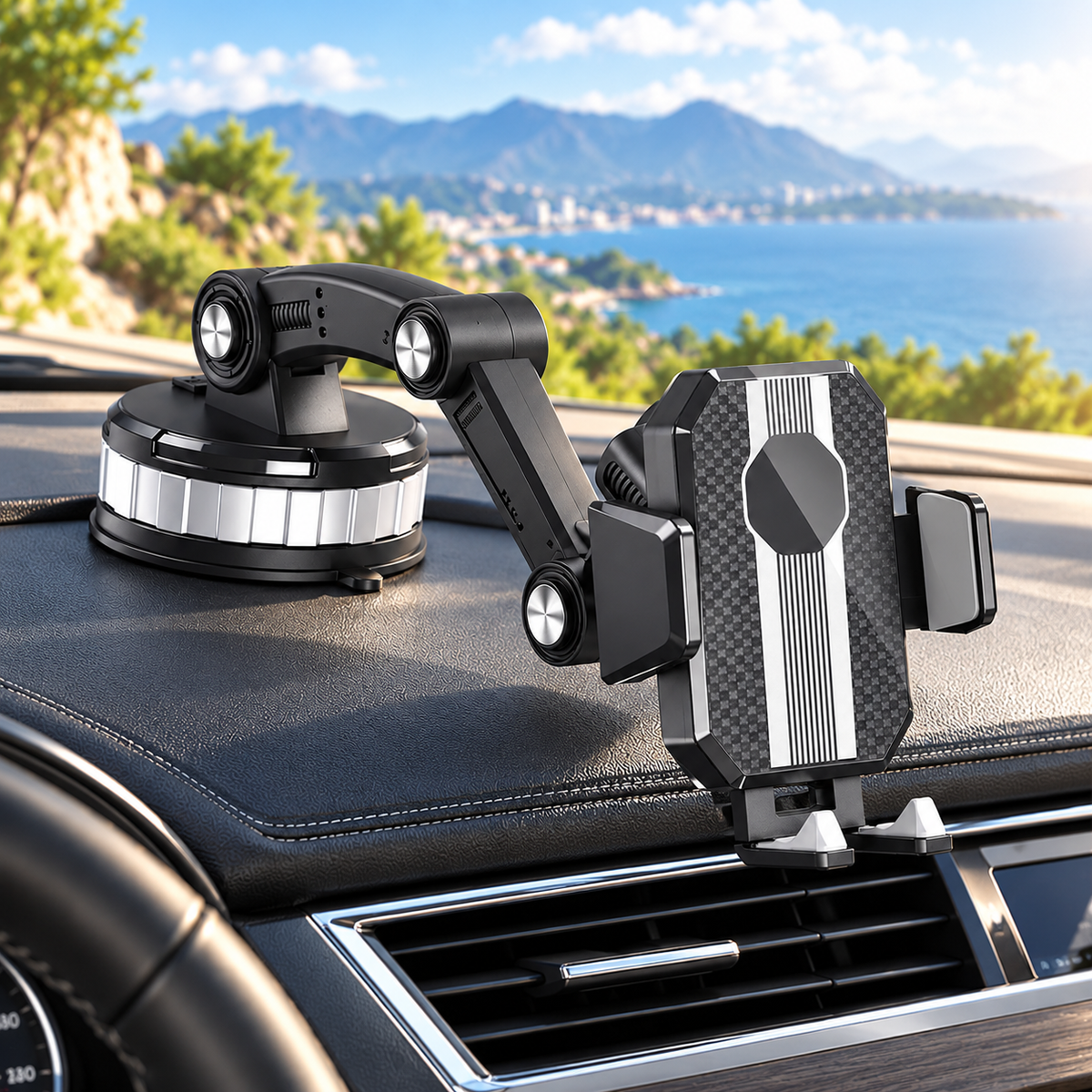 Car Phone Holder Suction Cup Mount 360 Rotation One Hand Dashboard