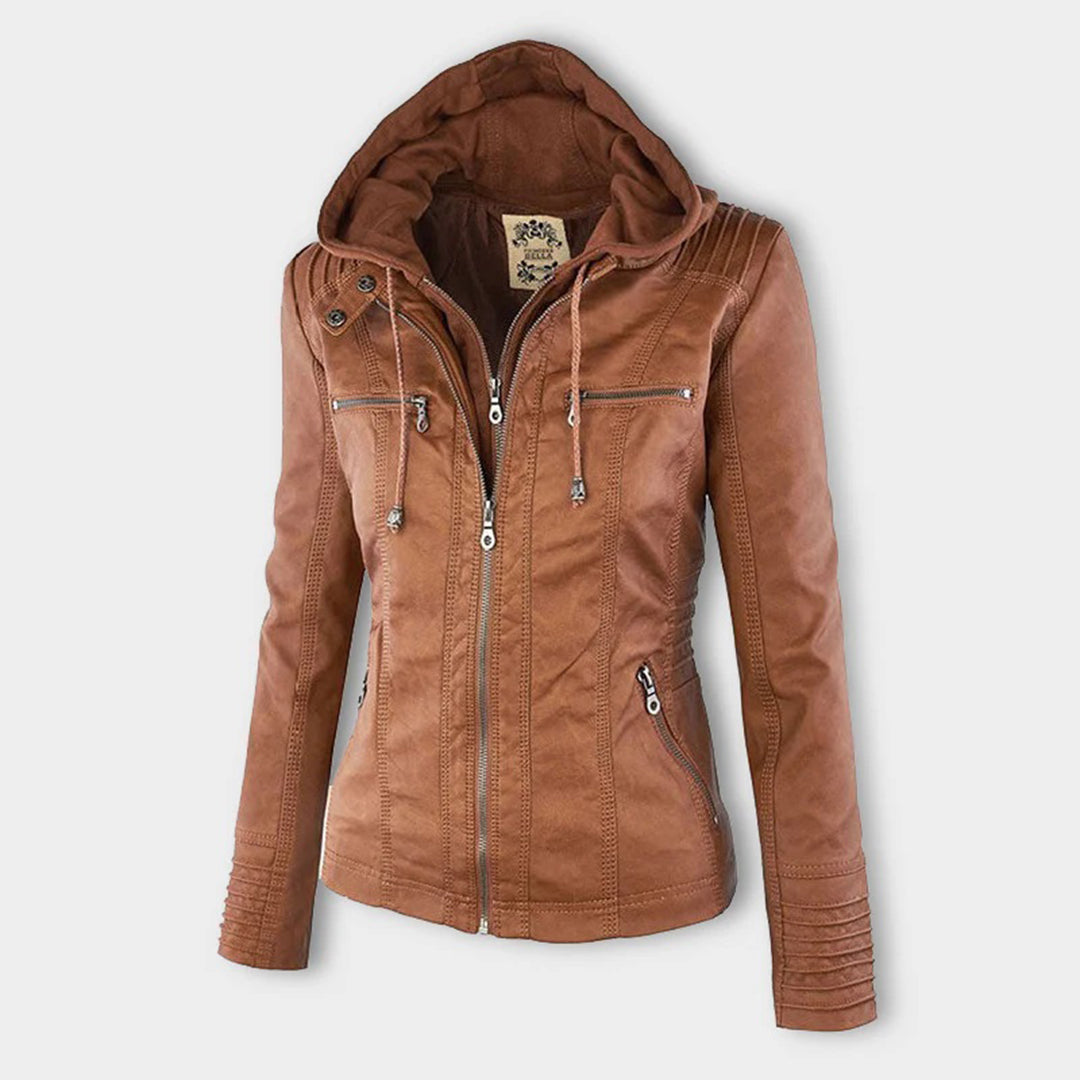 Women’s Hooded Faux Leather Jacket