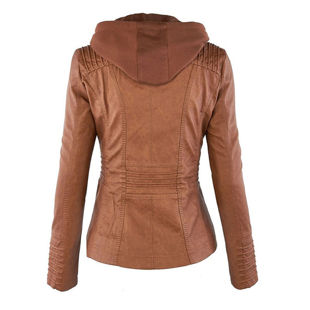 Women’s Hooded Faux Leather Jacket