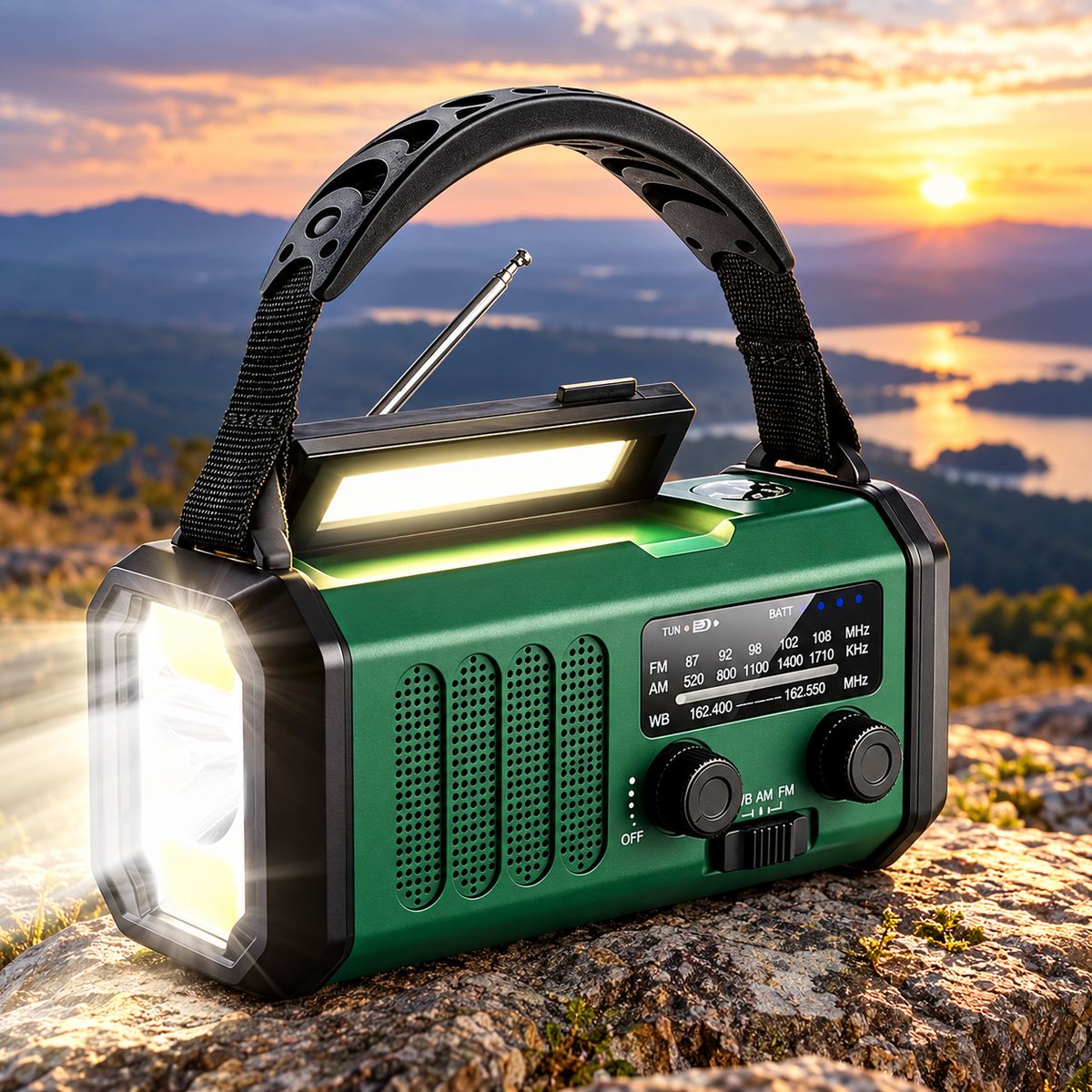 Emergency Hand Crank Solar Radio 10000mAh Power Bank NOAA Flashlight