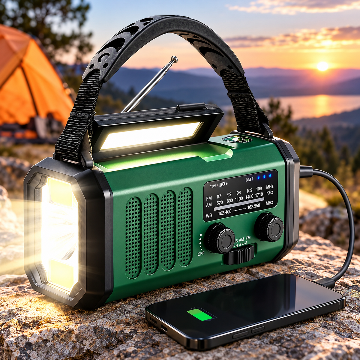 Emergency Hand Crank Solar Radio 10000mAh Power Bank NOAA Flashlight