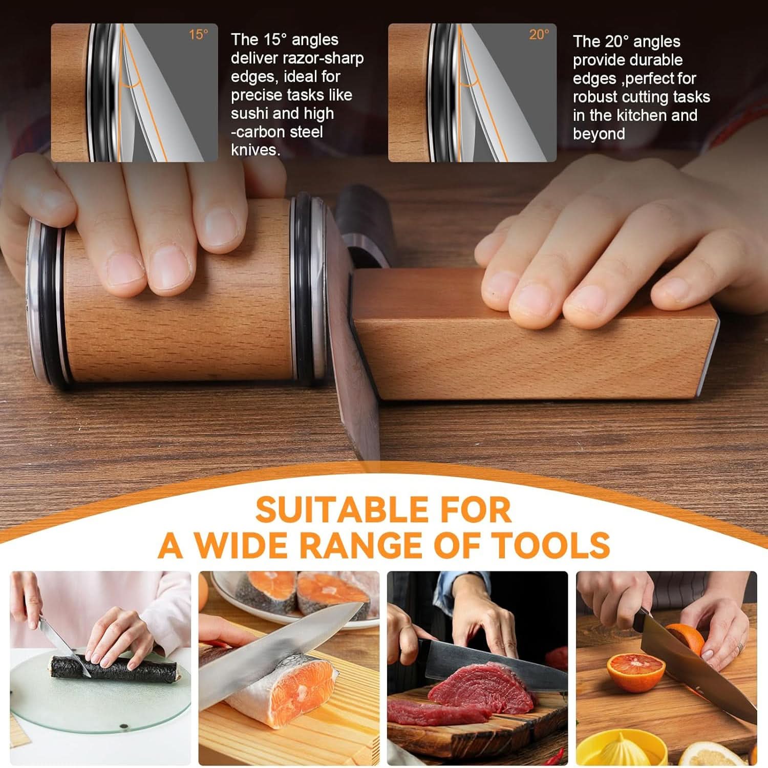Rolling Knife Sharpener with Magnetic Angle Guide