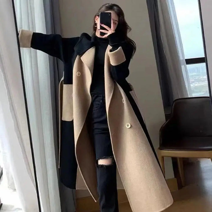 Women's Two-Toned Coat with Belt