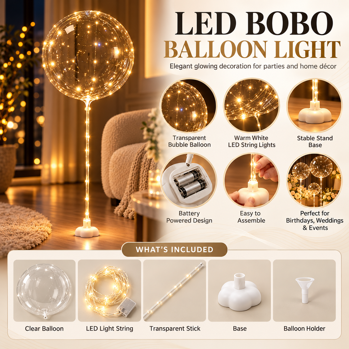 Reusable LED Balloon Lights Warm White Party Decoration Glow Lamp