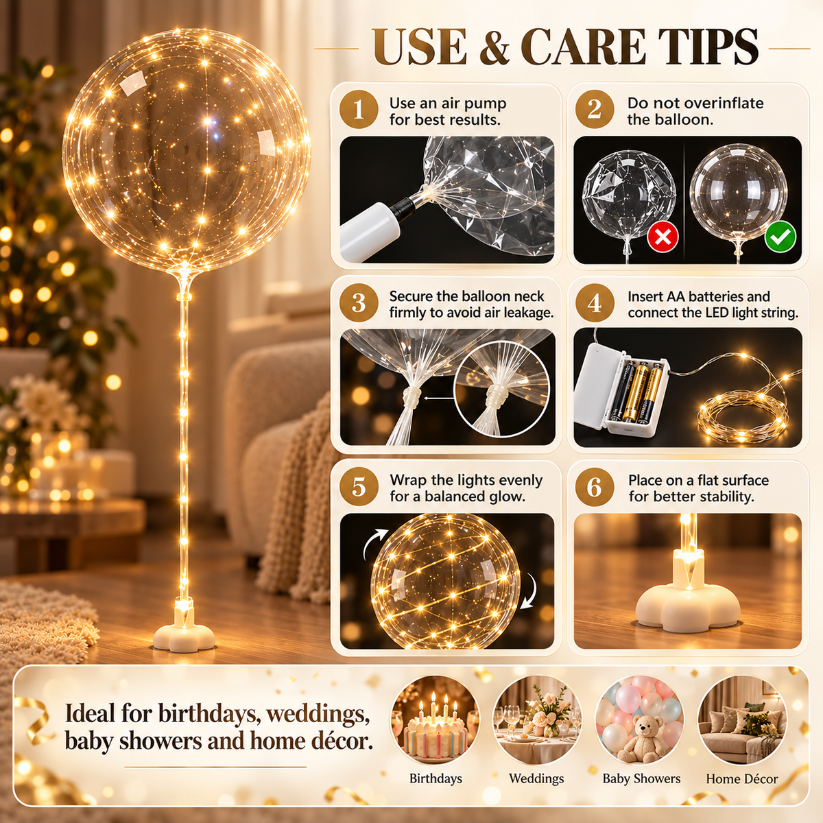 Reusable LED Balloon Lights Warm White Party Decoration Glow Lamp