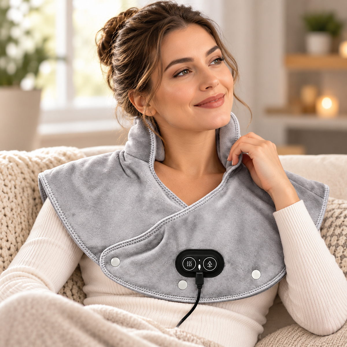 Heated Neck and Shoulder Massager USB Vibration Pad 3 Heat Timer