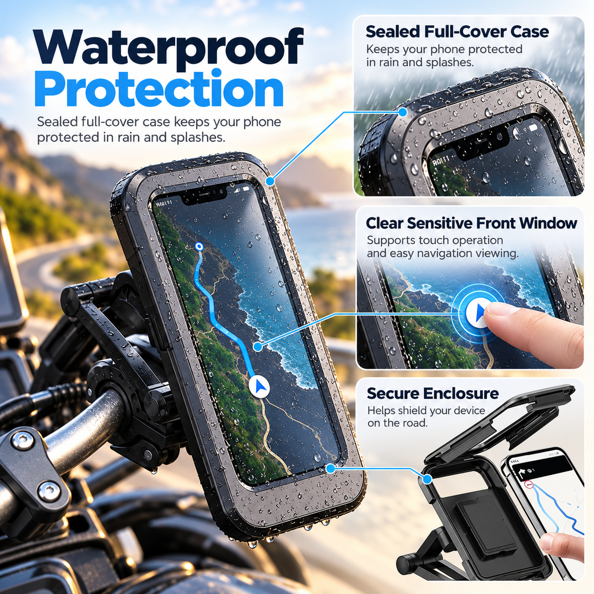 Bike Phone Holder Waterproof Motorcycle Mount 360 Rotation Handlebar