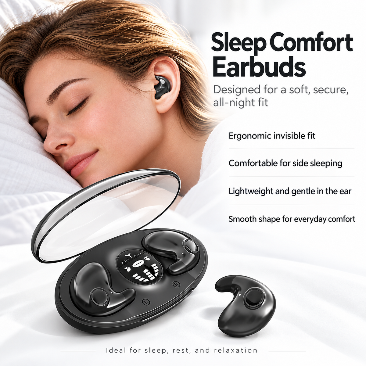 Sleep Headphones Ultra Thin Earbuds Noise Cancelling Waterproof 24h