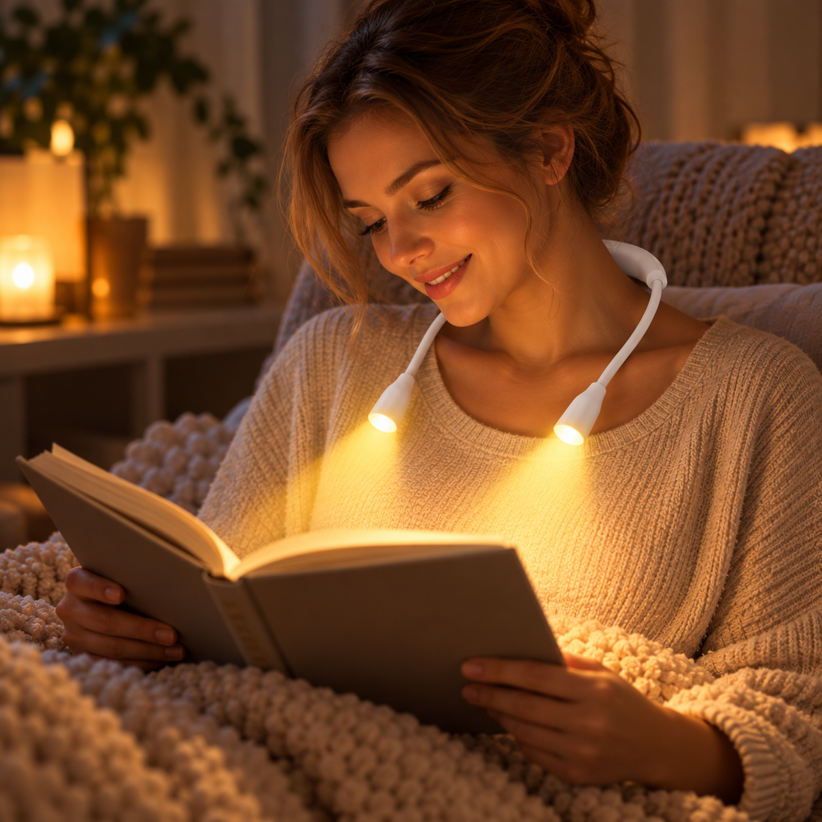 LED Neck Reading Light USB Rechargeable 3 Colours Dimmable Hands Free