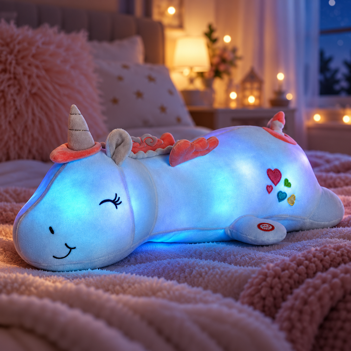 Light Up Unicorn Plush Toy Rainbow LED Cuddly Night Light for Kids
