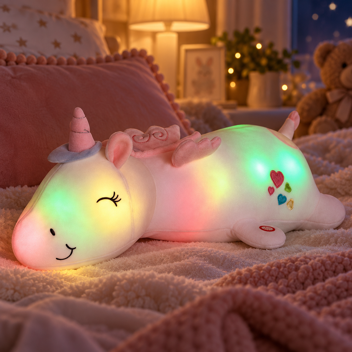 Light Up Unicorn Plush Toy Rainbow LED Cuddly Night Light for Kids
