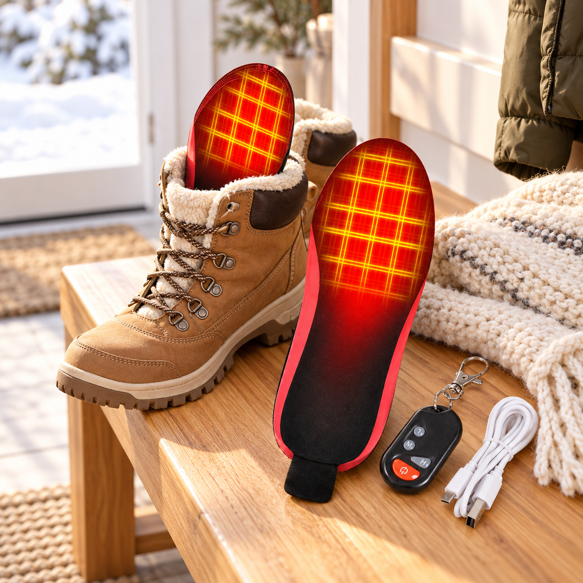 Rechargeable Heated Insoles Electric Foot Warmers Remote 3 Heat