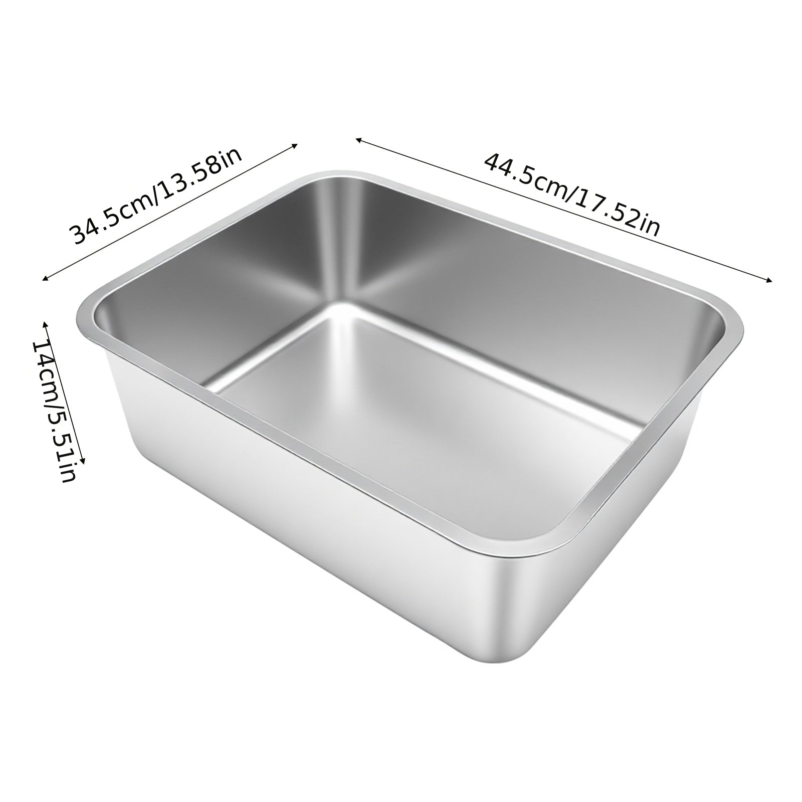 Stainless Steel Cat Litter Tray with Low Entry Large Rectangular Box