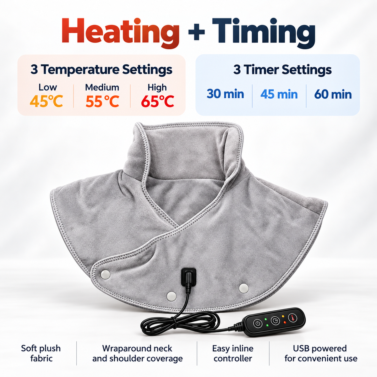Heated Neck and Shoulder Massager USB Vibration Pad 3 Heat Timer