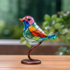 Stained Glass Bird Table Lamp with LED Decorative Light