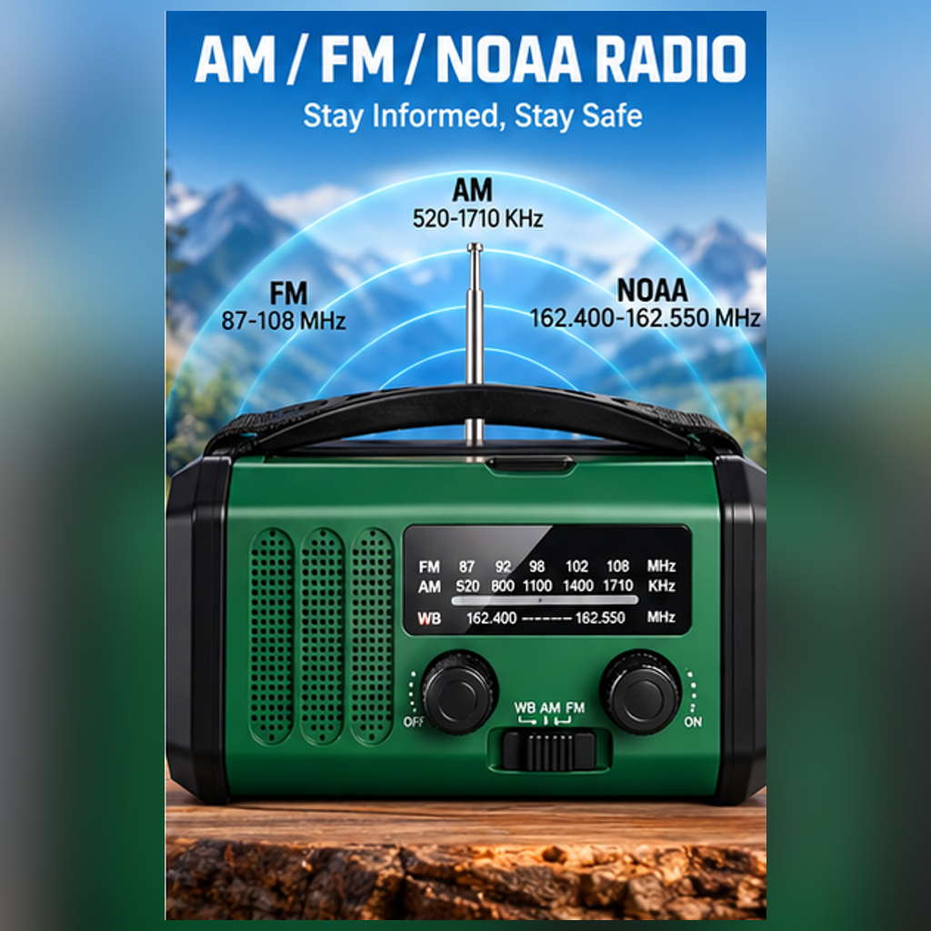 Emergency Hand Crank Solar Radio 10000mAh Power Bank NOAA Flashlight