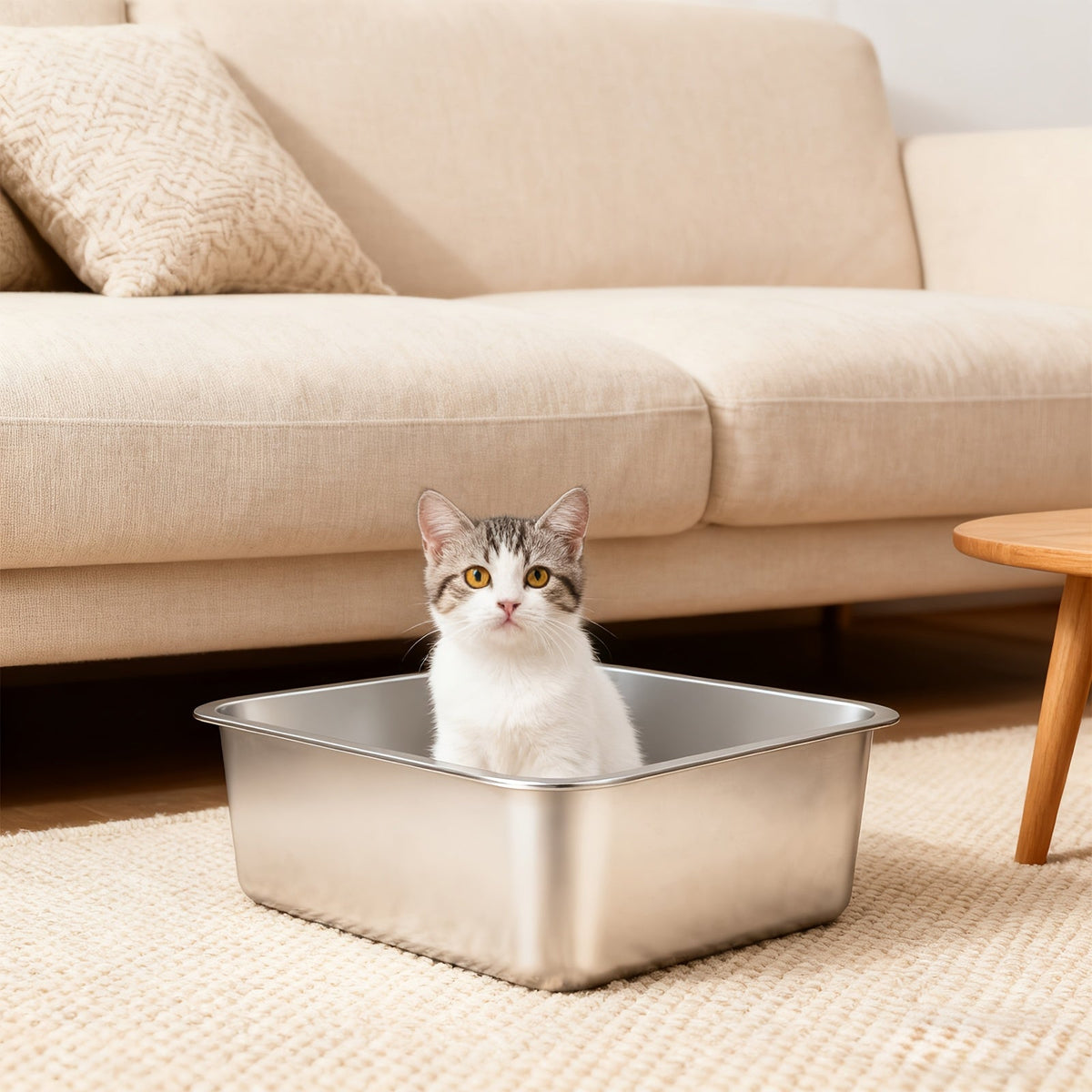 Stainless Steel Cat Litter Tray with Low Entry Large Rectangular Box