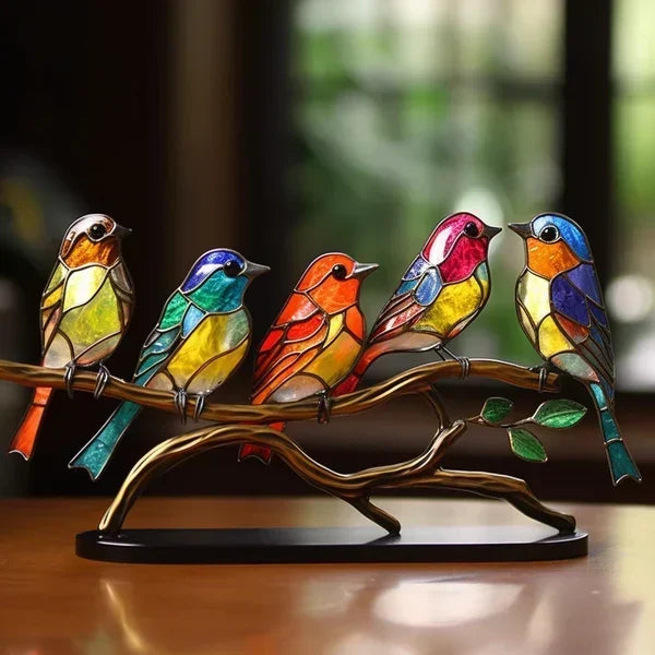 Stained Glass Bird Table Lamp with LED Decorative Light