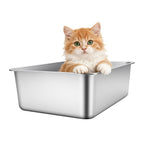 Stainless Steel Cat Litter Tray with Low Entry Large Rectangular Box